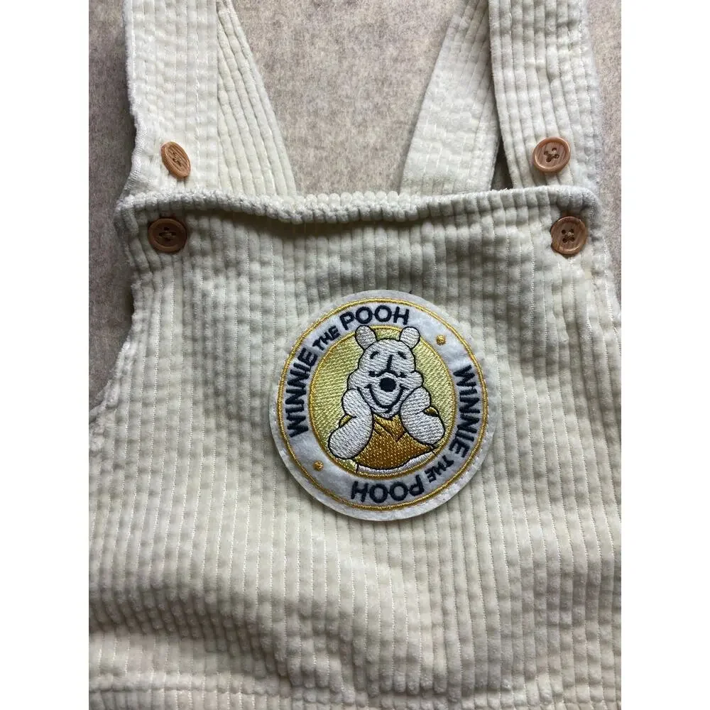 Vtg Disney Baby Winnie the Pooh Corduroy Cream Colored Overalls Size 24 months